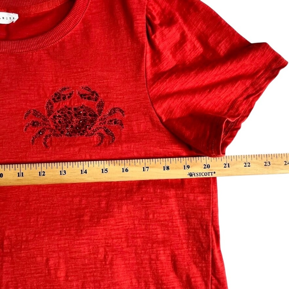 Jane + Delancey T-Shirt Women Large Red Excellent Beaded Crab Puff Sleeve Slub - Picture 6 of 8